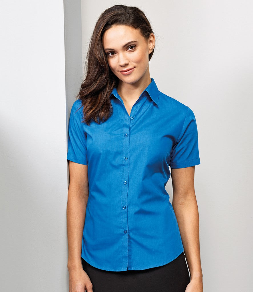 Ladies Poplin Short Sleeve Blouse | AUBERGINE